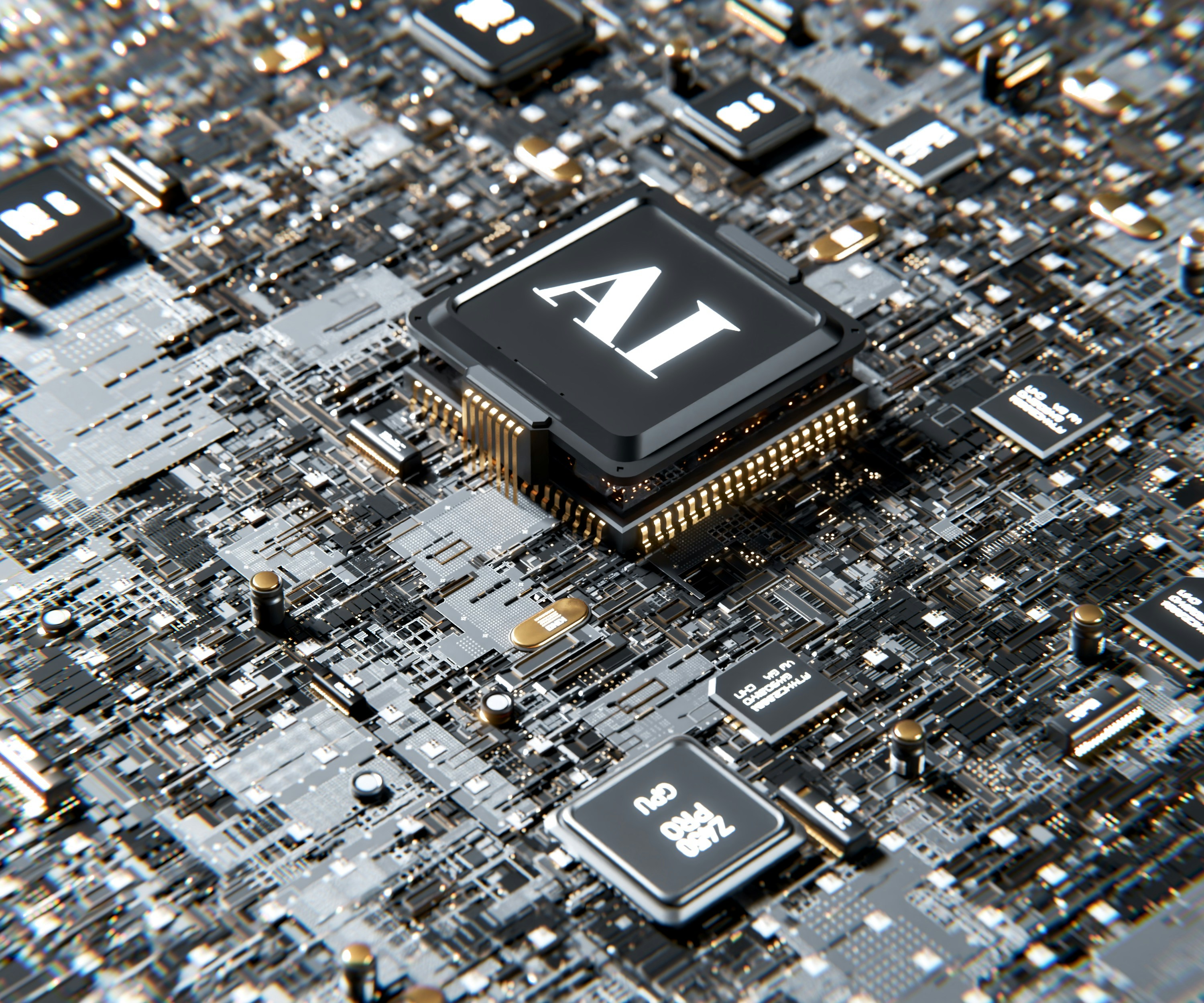 AI processor chip on a circuit board representing artificial intelligence technology