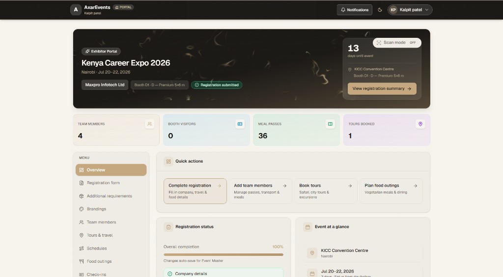 Axar Events exhibitor portal