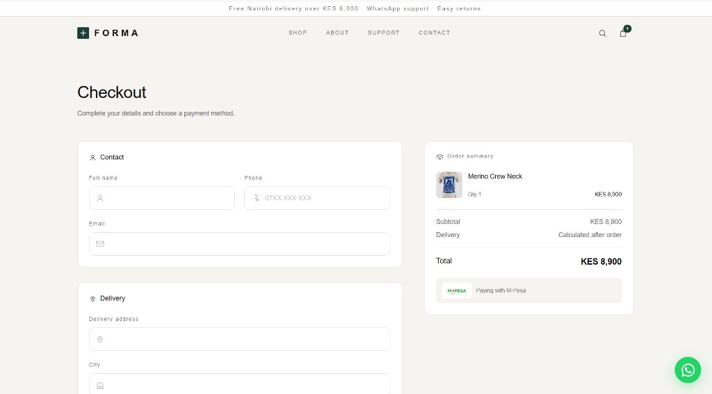 FORMA checkout with M-Pesa
