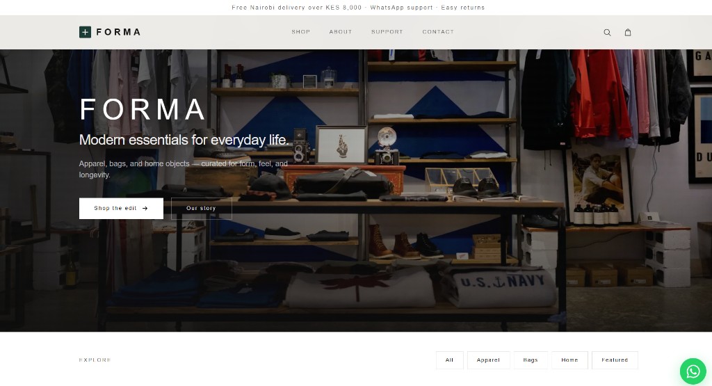 FORMA curated lifestyle e-commerce store homepage