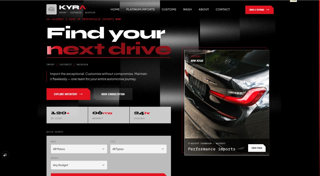 Kyra Platinum Imports automotive website homepage