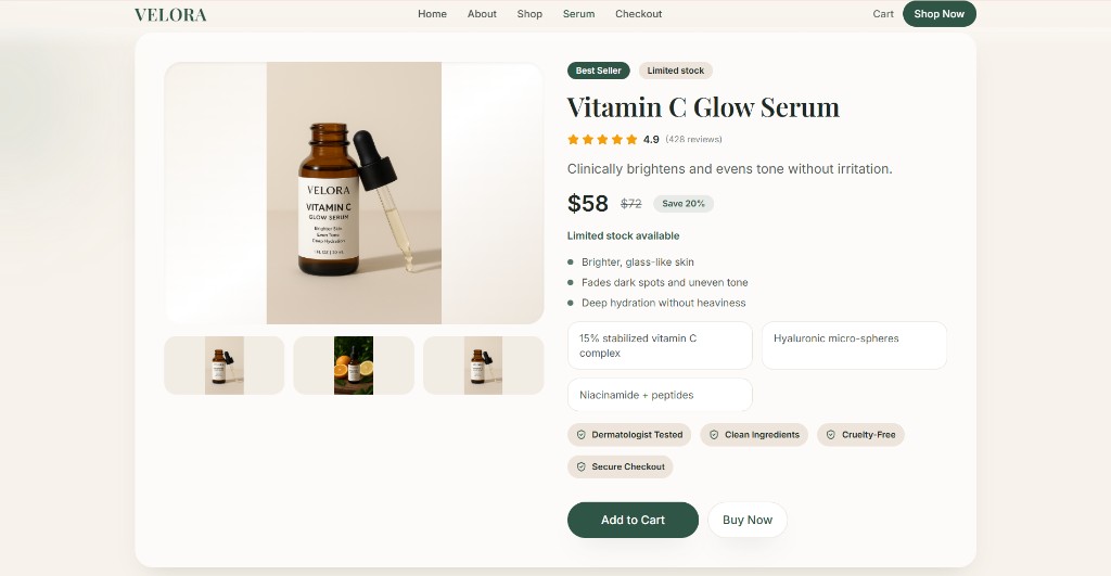 Velora product page